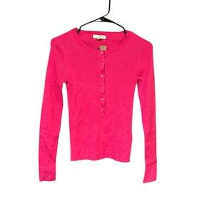 J.Crew Henley sweater top women S pink long sleeve fitted knit stretchy ribbed